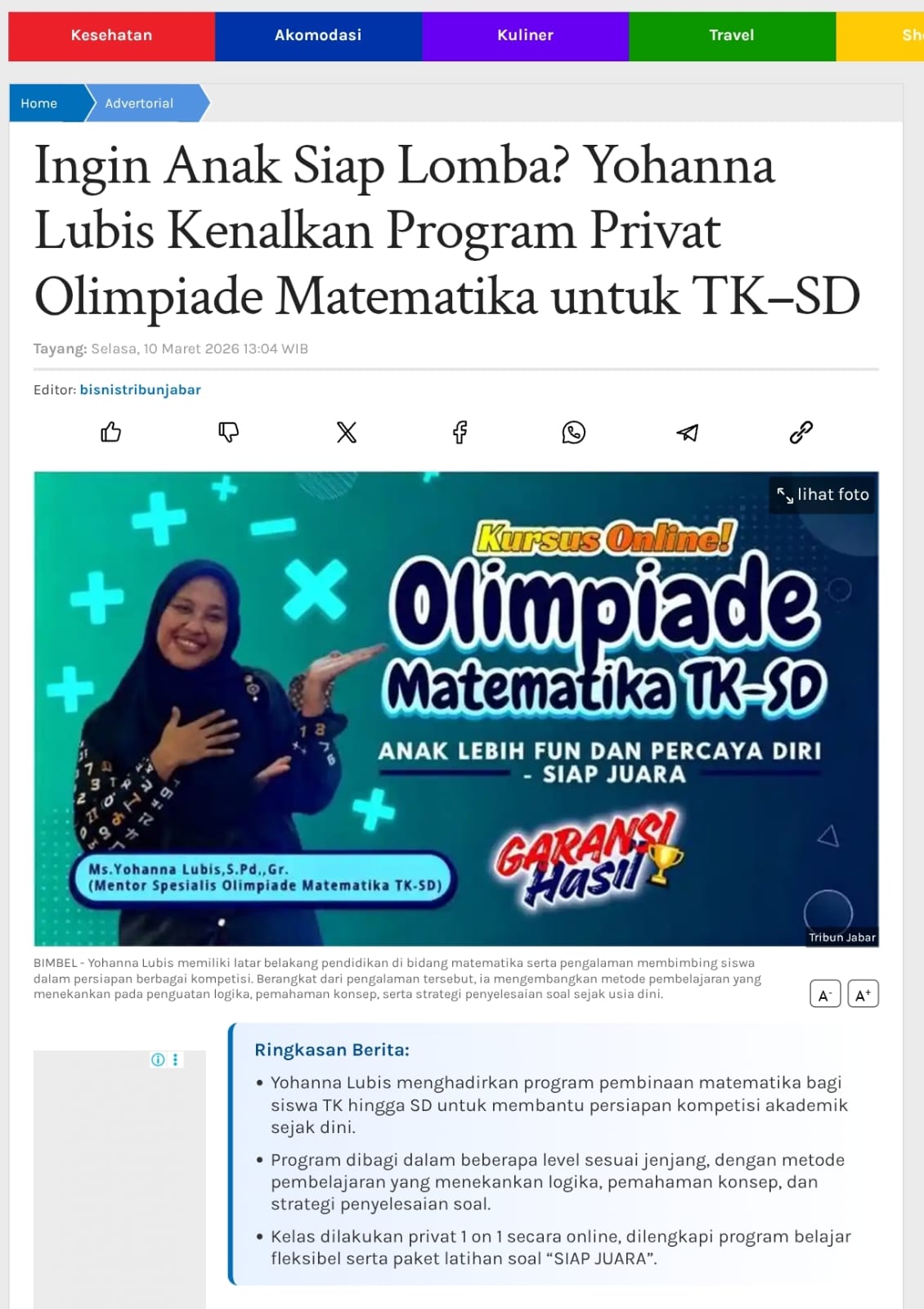 Yohanna Lubis - Program Privat Olimpiade Matematika TK-SD